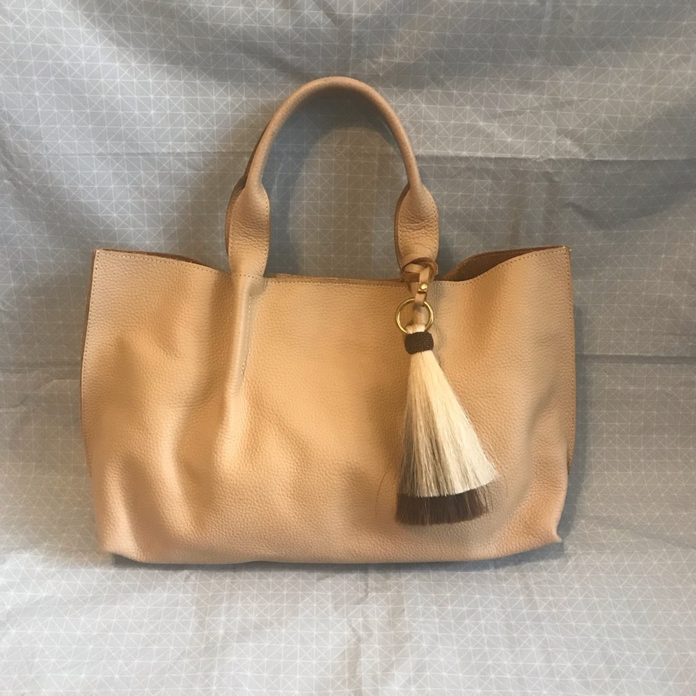 Oliveve Isabel Tote Cream Pebbled Leather Tassel